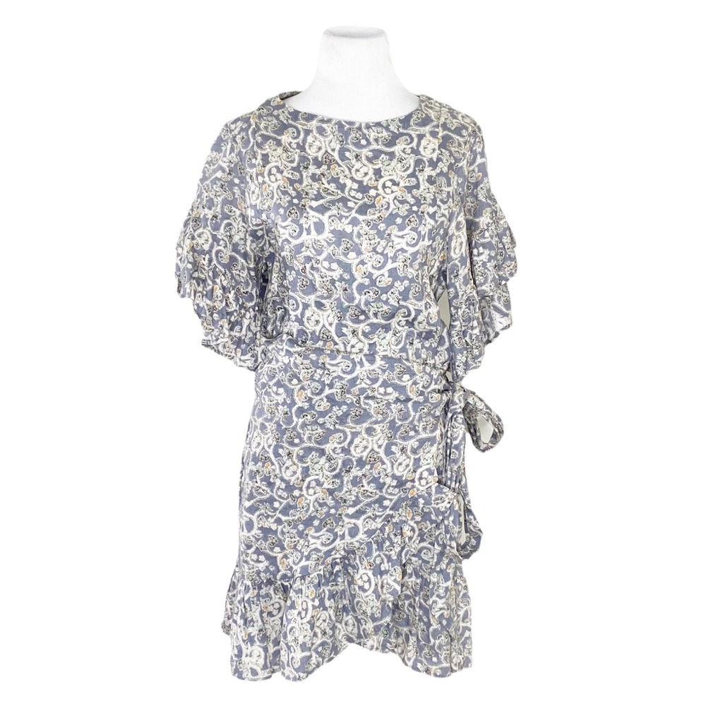 Isabel Marant Delicia Ruffle-Trimmed Linen Wrap Dress in Light Blue Size 34/2